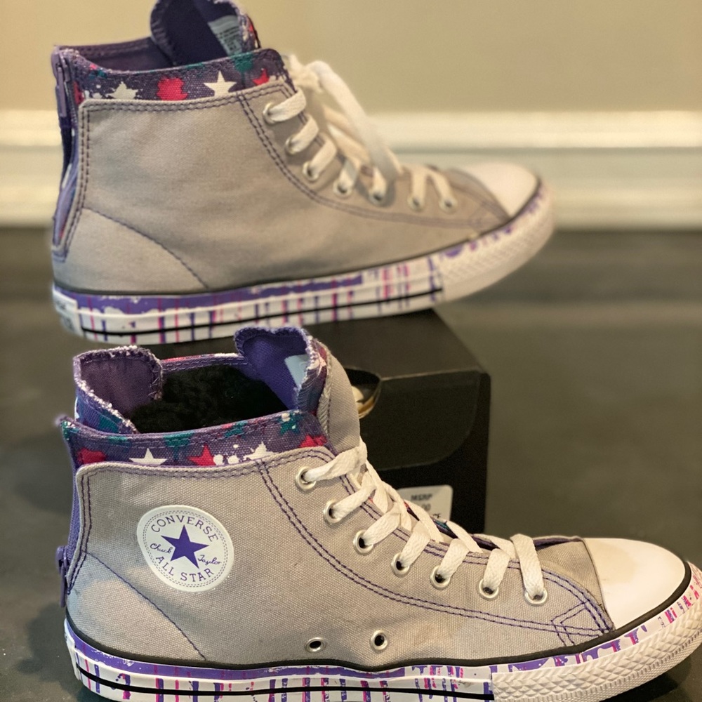 Converse Chuck Taylor All Star High Top Sneakers Gray Purple Zip Women’s Size 6